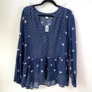 NEW Old Navy Womens Plus XXL Mixed Print Poet Sleeve Blouse Shirt Top