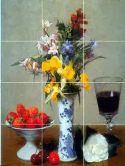 Still Life Art Flowers Wine Mural Ceramic Bath Backsplash Tile #1351