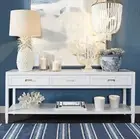 Elegant Satin WHITE 3 Drawers Large Console Hallway Table with Bottom Shelf