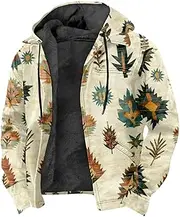 [COROFY] Men Western Jackets Aztec Ethnic Fleece Hoodies Long Sleeve Coats Sherpa Chunky Warm Outwear Fuzzy Thicken Sweatshirt