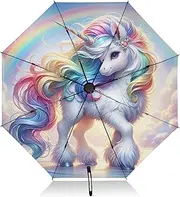 [RPLIFE] Cute Unicorn and Rainbow Travel Umbrella, Lightweight Durable Automatic Open/close Umbrella for Women, Travel Umbrellas for Rain and Sun