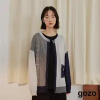 在飛比找momo購物網優惠-【gozo】拼色壓線造型毛衣外套(兩色)