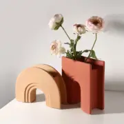 Nordic Ceramic Geometric Flower Vases Figurines Modern Arch Pots Table Room