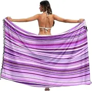 [RPLIFE] Flowing Wavy Lines Purple Beach Wrap Sarong, Summer Cover Up, Pool Skirt Wrap, Swim Sarong Coverup Women, Flowing Wavy Lines Purple, Large