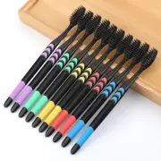 10 Pieces Bamboo Toothbrush Soft Tooth Brush Charcoal Adults ToothbrushesB>>P