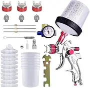 HVLP Paint Sprayer with 10pcs 600ML Mixing Quick Cup,Spray Paint Gun Set Contain 3 Nozzles 1.4/1.7/2mm &Pressure Gauge,Sprayer Gun for Car Painting,Furniture Surface Spraying