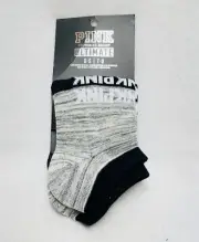 2 PAIRS Victoria's Secret Pink GREY BLACKNo Show Socks Sport Run Ankle