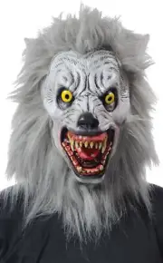 SCARY ALBINO WEREWOLF MONSTER FULL LATEX MASK WITH HAIR COSTUME MR139001