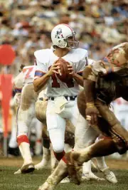 Quarterback Steve Grogan New England Patriots drops back to pass - 1974 Photo 1