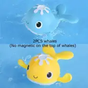 Bath Toy Magnetic Fishing Games Wind-Up Swimming Whales Water Table Pool Bath Fu