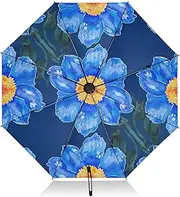 [RPLIFE] Umbrella, Lightweight Portable Auto Open Close for Women, Travel Umbrellas for Rain, Wind and Sun, Blue Watercolor Flowers