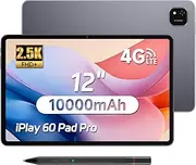 ALLDOCUBE 12.1 Inch Android 14 Tablet with 4096 Level Pen, 4G LTE Helio G99 iPlay 60 Pad Pro with Touch Pen, 2560x1600 FHD+, 20GB+128GB/1TB SD, NFE, 10000mAh PD33W, 4 Speakers, GPS, Face ID