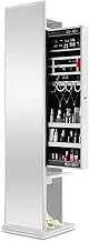 Jewellery Storage Standing Full Length Mirror Sliding Cabinet 360 Rotating Coat Clothes Rack Armoire Organizer White