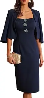 [GRACE KARIN] Women's 2024 Work Business Casual 2 Piece Outfits Midi Pencil Dress with 3/4 Sleeve Blazer Jacket Suit Sets