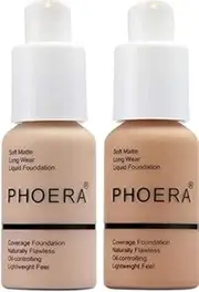 [ABRUS] 2 Pcs PHOERA Foundation ,Full Coverage Foundation, Concealer Foundation Full Coverage Flawless Cream Smooth Long Lasting New 30ml PHOERA 24HR Matte Oil Control Concealer (Nude & Buff Beige)
