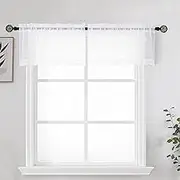 OWENIE White Sheer Curtains for Kitchen Valance Set of 2, Small Short Modern Rod Pocket Voile Valance Curtain Window Treatment Decor for Living Room Bathroom Cafe Laundry Basement, 42" W x 14" L