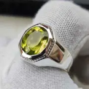 Natural Peridot Neon Green Color 925 Solitaire Silver Men's Ring SZ 7.5 US