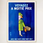 Galrie Voyagez A Moitie Prix SNCF - French Vintage Advertising Poster, Wood Frame, A0 84 x 119cm (33 x 47inch)