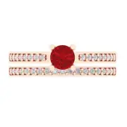 1.2 Round Cut Pave Tourmaline Statement Ring Band bridal Set 14k Rose Gold