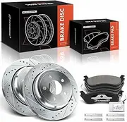 A-Premium 11.61 inch (295.00mm) Rear Drilled and Slotted Disc Brake Rotors + Ceramic Pads Kit Compatible with Select Ford and Mercury Models - Crown Victoria/Grand Marquis 2003-2011, 6-PC Set