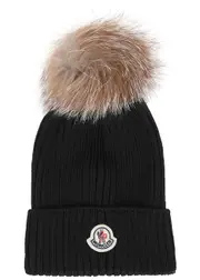 Moncler Kids Pompom Ribbed Wool Beanie - Black M (M)