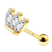 [Jewseen] 14K Gold Cartilage Earring Cubic Zirconia Tragus Earring 16g Crown Design Helix Stud Rings Solid Gold Conch Ear Piercing Jewelry