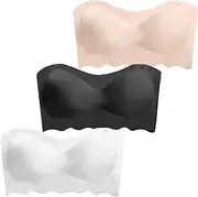 [KEOYA] Girl's Strapless Bandeau Bra Seamless Training Bras Lightly Padded Bralette with Clear Detachable Straps