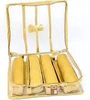 atorakushonSatin Fabric 4 Rod Bangle Box Organizer for Women Girls Jewellery Pouch Storage Bag Makeup Travel Wardrobe Wedding Set for Bride Golden