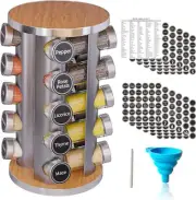 Revolving Spice Rack Set With 20 Spice Jars Kitchen Spice Tower Organizer For Co