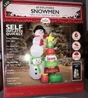 Snowmen with tree signpost and star 6ft Airblown Inflatable Cute! NEW Christmas