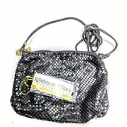 Whiting & Davis Black Metal Mesh Evening Cross Body Bag Leather Strap