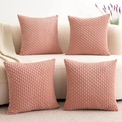 UGASA Soft Corduroy Pillow Covers Pack of 4 20" x 20" (Pack of 4) Baby Pink
