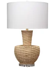Jamie Young Portobello Rattan Table Lamp with Linen Shade