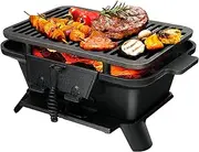 [ORALNER] Cast Iron Hibachi Grill, Portable Tabletop Grill with Double-Sided Grill Net, 2 Heights, Air Control & Coal Door, Small Outdoor BBQ Charcoal Grills, for Camping, Picnic