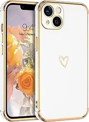 GUAGUA Case for iPhone 13, iPhone 13 Cases Cute Heart Pattern Soft TPU Plating Cover for Women Girls with Camera Protection & 4 Corners Shockproof Protection Phone Cases for iPhone 13 6.1" White
