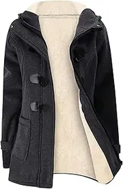[Wyeysyt] Winter Jackets for Women Fleece Sherpa Lined Jacket Womens Duffle Toggle Coat Warm Hooded Casual Jacket