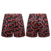 Mens Satin Boxer Silk Sleepwear Underwear Heart Print Shorts Loose Beach Shorts