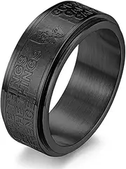 RIUKIU 8Mm English Letter Turnable Ring, Fashionable Stainless Steel Men's and Women's Rings,Black,11