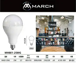 ☼金順心☼專業照明~MARCH LED 25W 燈泡 球泡 高亮度 全電壓 MH801-25MG