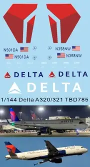 1/144 Decals X Airbus A320 / A321 Neo Delta Airlines Livery TB Decal TBD785
