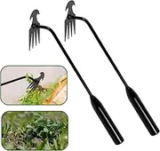 Weed puller Tool, Premium Iron Steel Forged Weed Puller 4 Teeth Dual Purpose Weeder, Hand Weeder Tool for Gardening with Long Handle 2Pcs (19.68 Inch)