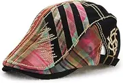 Men's Adjustable Flat Cap,Summer Sunhat, Fashion Lattice Letter Embroidery Cotton Cap for Spring,Summer,andAutumnG (Color : Black, Size : One Size)
