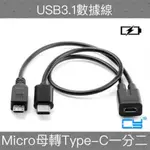 CY 手機 平板 MICRO USB USB-C 3.1一分二 充電線 MICRO USB母