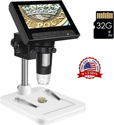 Microscopio moneda LCD soporte metal 8 luces LED ajustables vista PC adultos New