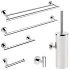Chrome Round Bathroom Towel Rail Rack Toilet Paper Holder Robe Hook Clean Brush