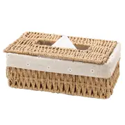 Handmade Rattan Tissue Box, Household Paper Storage Basket, (Khaki Floral Style,1 PCS)