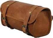 Urooj Handicraft Genuine Goat Leather Vintage Motorcycle 2 Strap Buckle Closure Tool Brown Bag Quick Release Clasp REINFORCED for handlebars,Forks, Sissy Bar - 10" Christmas New Year Gift Idea, Brown,