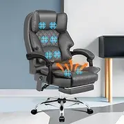 ALFORDSON Ergonomic 8-Point Massage Office Chair Recline with Heated Seat,Gaming Executive Computer Racer Chair with Adjustable Height,PU Leather Home Office Chair with Back Support,180kg Max, Grey