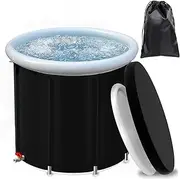 Ice Bath Tub Cold Plunge Tub Extra Large Outdoor Inflatable Portable Athlete Cold Water Therapy Plunge Barrel Bath Tub Hot/Cold Bath Freestanding Soaking Tub with Lid and Carry Bag(White,80x70cm(31x28