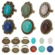 6Pcs Gemstone Finger Ring Making Kit Cabochon Ring Settings Bezel Blank Rings...